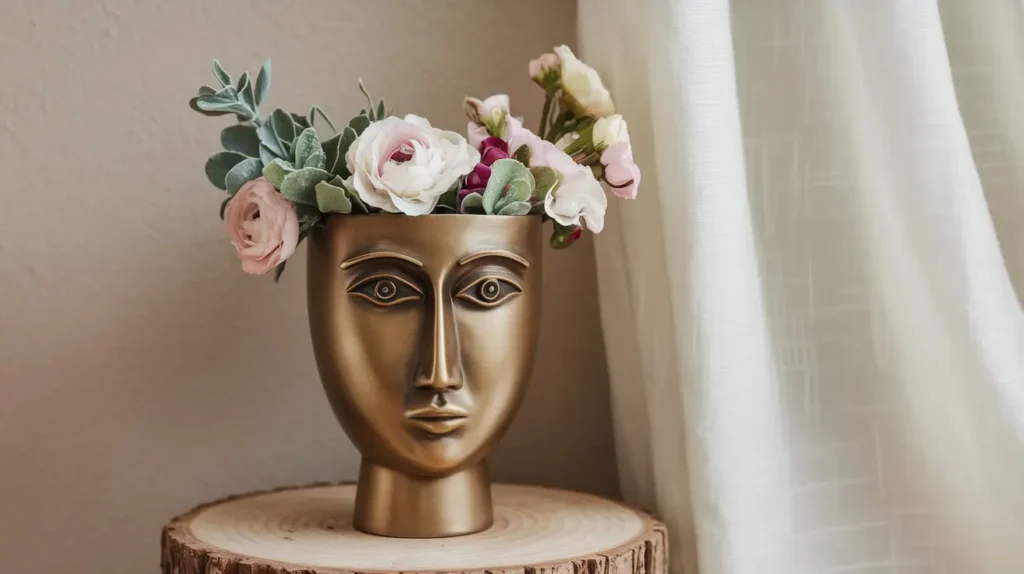 Handmade Picasso Antique Bronze Abstract Beauty Face Flower Pot